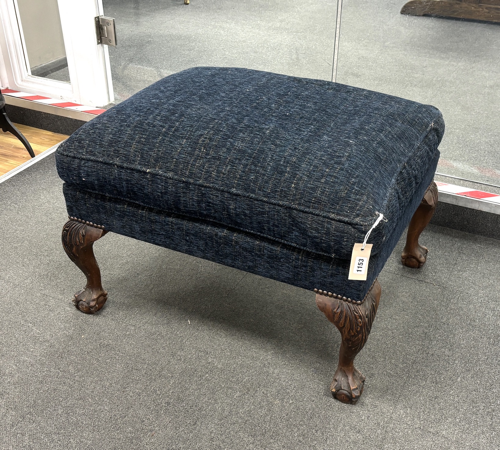 An 18th century George II style mahogany dressing stool, width 72cm, depth 60cm, height 44cm